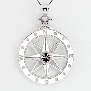 Large White Gold Compass Pendant