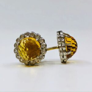 Vintage Round Citrine and Diamond Earrings