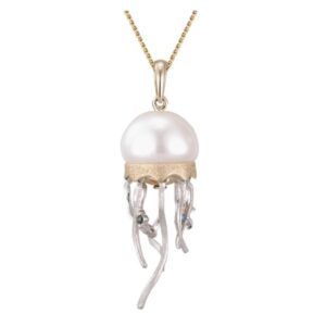 Jellyfish pendent with pink, green, blue, and white diamonds