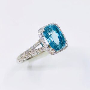 blue zircon and diamond ring