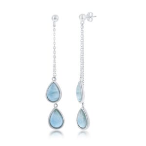 silver larimar long earrings