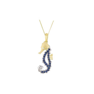 Sapphire White Gold and Gold Seahorse Pendent