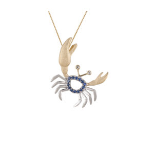 Sapphire White Gold and Gold Crab Pendent