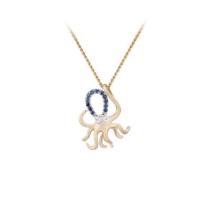 Sapphire White Gold and Gold Octopus Pendent