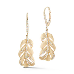 palm leaf yellow gold earrings with diamonds