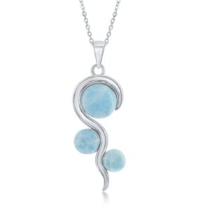 silver three round larimar necklace