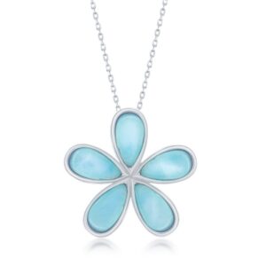 silver larimar flower necklace