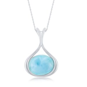 silver larimar oval necklace