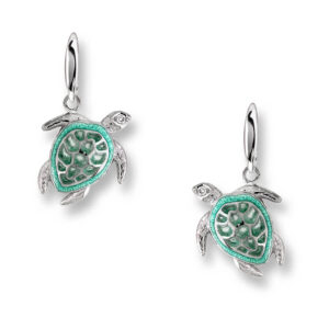 Silver Green Turtle Earrings