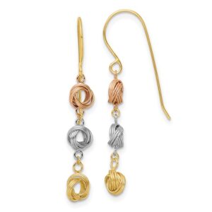 tri color dangle love knot earrings